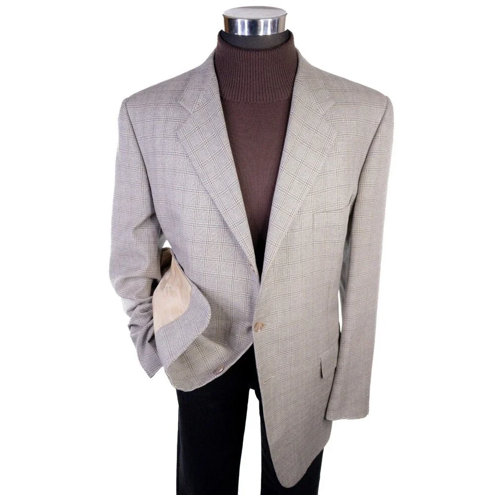 Corneliani Silk Wool Sport Coat Blazer Casual Jacket Sz 46L Windowpane 3 Button